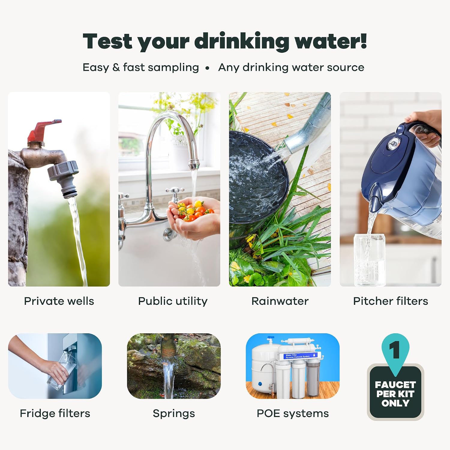 Sample bottles for SimpleLab water test - labelled per analyte class